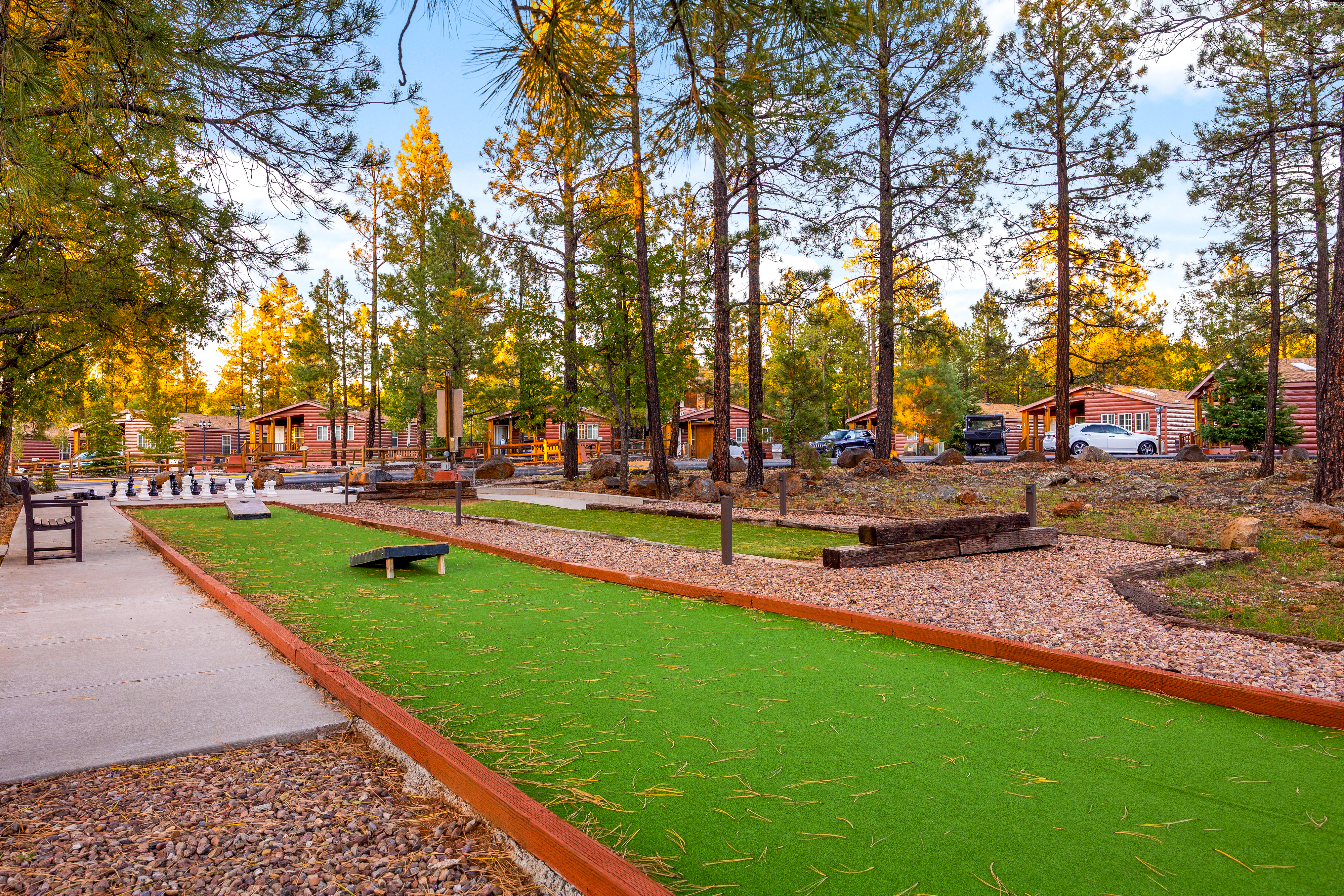 Grounds with mini golf and giant chess